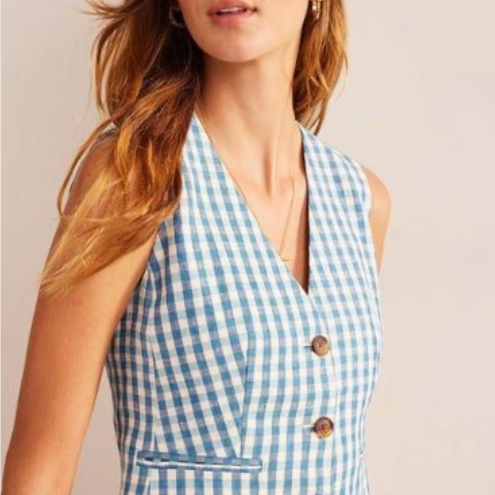 Boden Blue and White Checkered Top